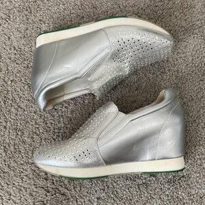 Silver heeled booties, size 7